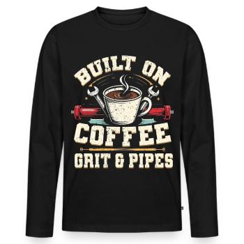Constructeur de pipelines Pipelayer Grains de café et tuyaux - T-shirt manches longues Premium bio Homme - noir - Devant - Nico (187cm)