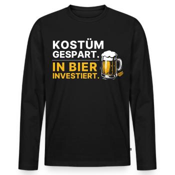 Kostüm gespart, in Bier investiert Spruch Karneval - Männer Premium Bio Langarmshirt - Schwarz - Vorne - Nico (187cm)