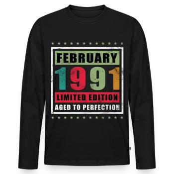 Février 1991 Jubilé Février 1991 Février - T-shirt manches longues Premium bio Homme - noir - Devant - Nico (187cm)