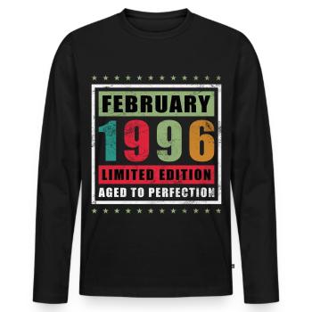 Février 1996 anniversaire Février 1996 Février - T-shirt manches longues Premium bio Homme - noir - Devant - Nico (187cm)