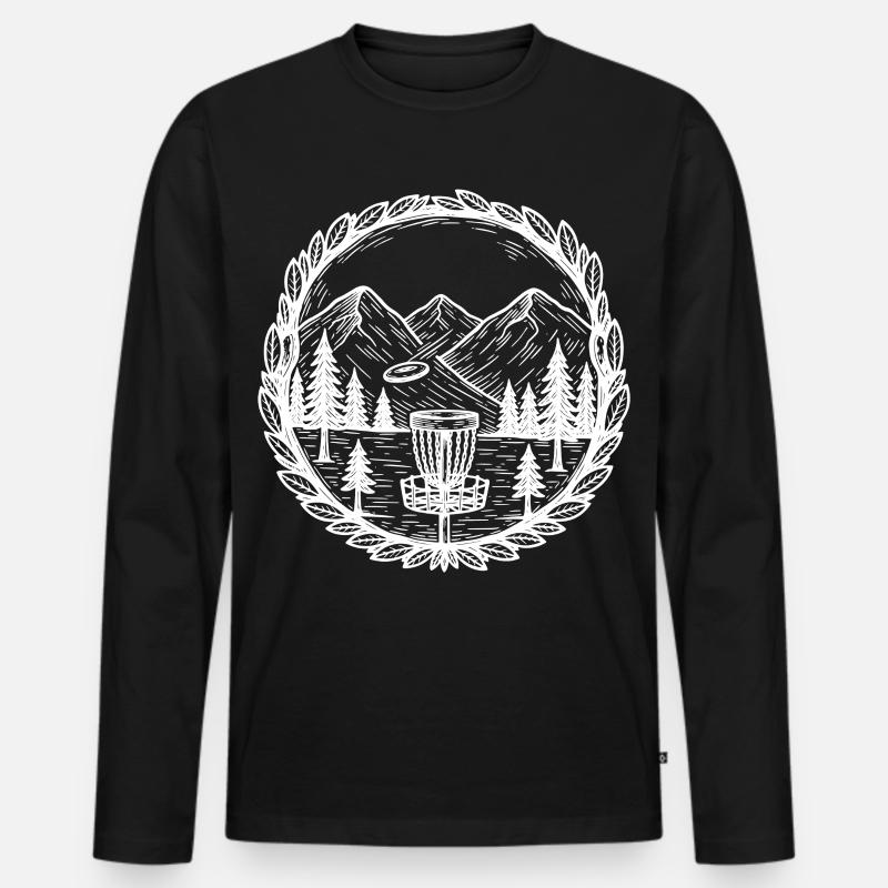 Disc Golf Bergszene Fliegender Disc-Korb - Männer Premium Bio Langarmshirt - Schwarz