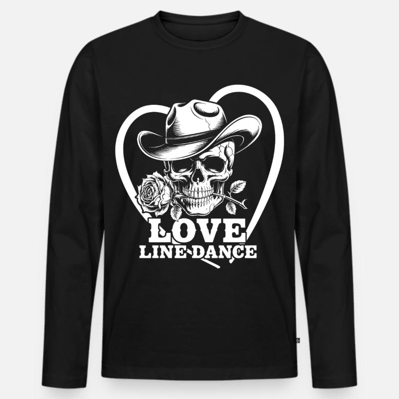 Schädel Liebe Line Dance - Männer Premium Bio Langarmshirt - Schwarz