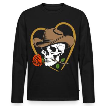 Cow-boy squelette avec rose et chapeau - T-shirt manches longues Premium bio Homme - noir - Devant - Nico (187cm)
