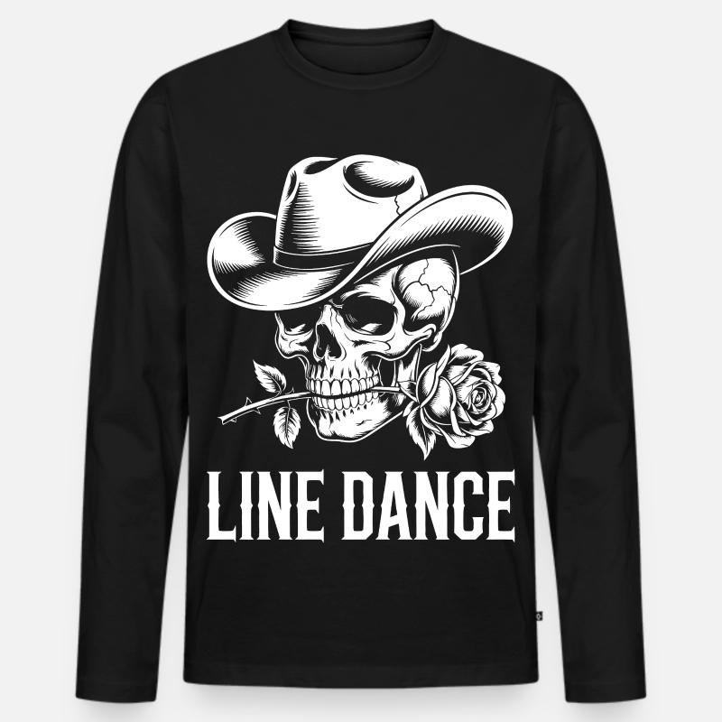 Line Dance Schädel mit Rose - Männer Premium Bio Langarmshirt - Schwarz