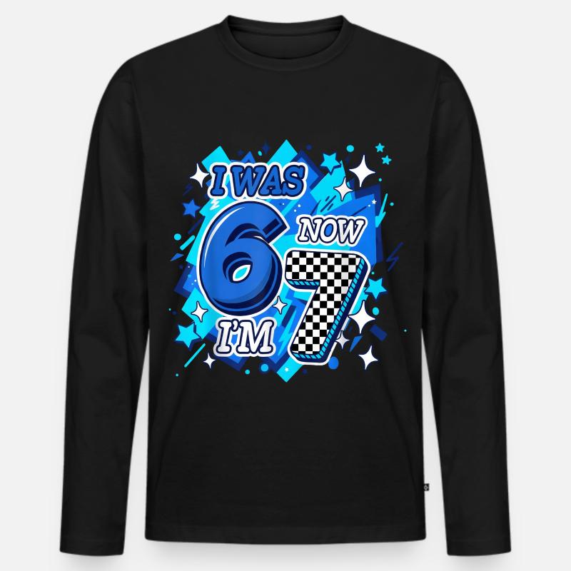 Six Seven Blue Checkered 67 - Männer Premium Bio Langarmshirt - Schwarz