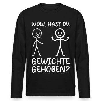 Strichmännchen HAST DU GEWICHTE GEHOBEN Lustig - Männer Premium Bio Langarmshirt - Schwarz - Vorne - Nico (187cm)