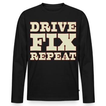 45b_solid_Drive_Fix_Repeat - Men's Premium Organic Long Sleeve Shirt - black - Front - Nico (187cm)