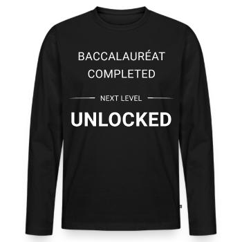 Diplôme Baccalauréat réussi - Level complété - T-shirt manches longues Premium bio Homme - noir - Devant - Nico (187cm)