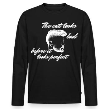 Witziger Friseur-Haarschnitt schlecht vor perfekten Männern – Zitat - Männer Premium Bio Langarmshirt - Schwarz - Vorne - Nico (187cm)