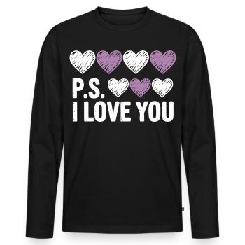 PS : La fête de Je t’aime, la Saint-Valentin du cœur pourpre - T-shirt manches longues Premium bio Homme - noir - Devant - Nico (187cm)