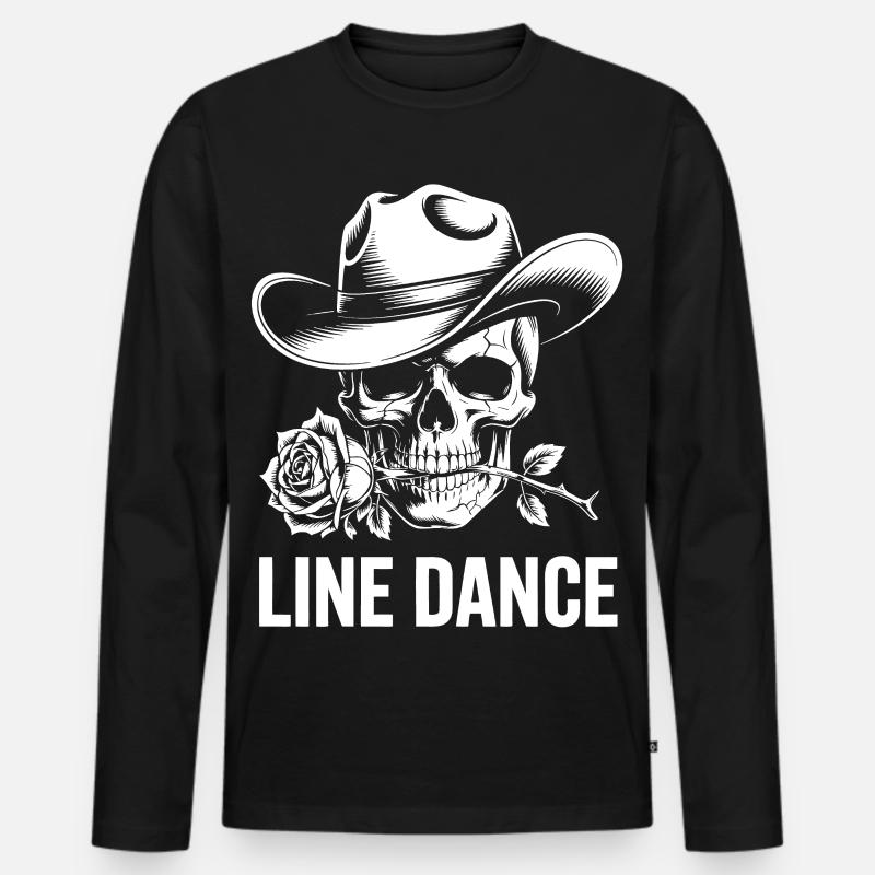 Line Dance Skull mit Rose - Männer Premium Bio Langarmshirt - Schwarz