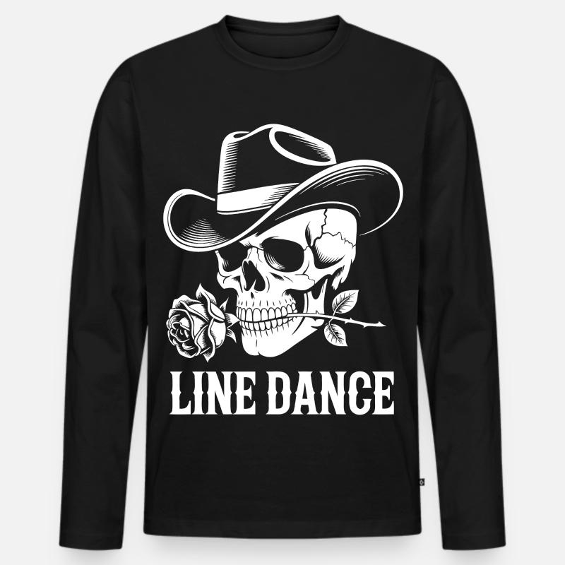 Line Dance Totenkopf mit Rose - Männer Premium Bio Langarmshirt - Schwarz