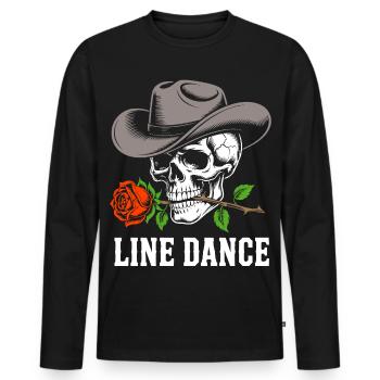 Western Skull Rose Hat Line Dance - Men's Premium Organic Long Sleeve Shirt - black - Front - Nico (187cm)
