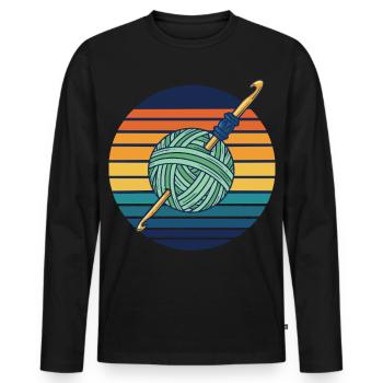 Funny Crochet Yarn Lovers Crochet Hook Retro - Men's Premium Organic Long Sleeve Shirt - black - Front - Nico (187cm)