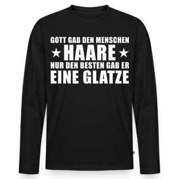 God gave people hair, humor, baldness - Men's Premium Organic Long Sleeve Shirt - black - Front - Nico (187cm)