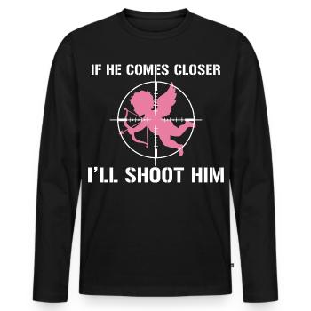 Anti-Saint-Valentin – Cupidon dans la ligne de mire - T-shirt manches longues Premium bio Homme - noir - Devant - Nico (187cm)