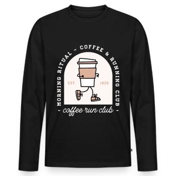 Funny coffee and running lovers run club - Men's Premium Organic Long Sleeve Shirt - black - Front - Nico (187cm)