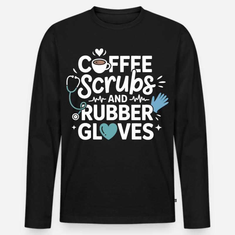 Kaffee Scrubs und Gummihandschuhe - Männer Premium Bio Langarmshirt - Schwarz
