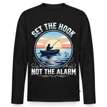Accroche, pas l’alarme, pêcheur Spruch - T-shirt manches longues Premium bio Homme - noir - Devant - Nico (187cm)