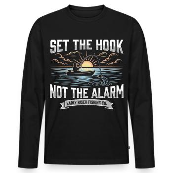 Attrape l’hameçon, pas l’alarme, pêcheur Lever du soleil - T-shirt manches longues Premium bio Homme - noir - Devant - Nico (187cm)
