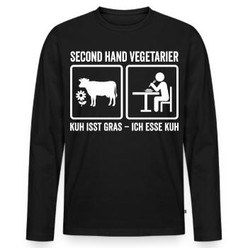 Second Hand Vegetarier – Lustiges Fleisch Design - Männer Premium Bio Langarmshirt - Schwarz - Vorne - Nico (187cm)