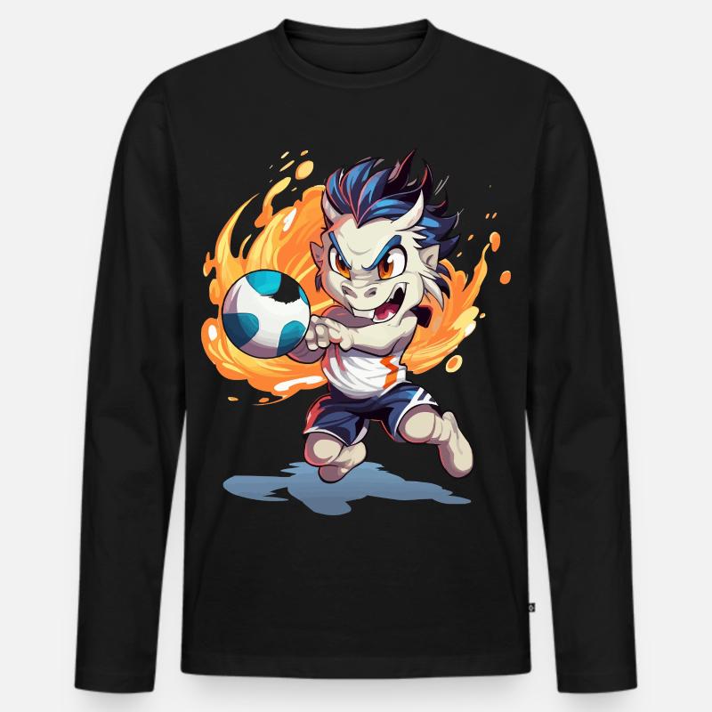 Flammen-Drache Fußballkick - Männer Premium Bio Langarmshirt - Schwarz