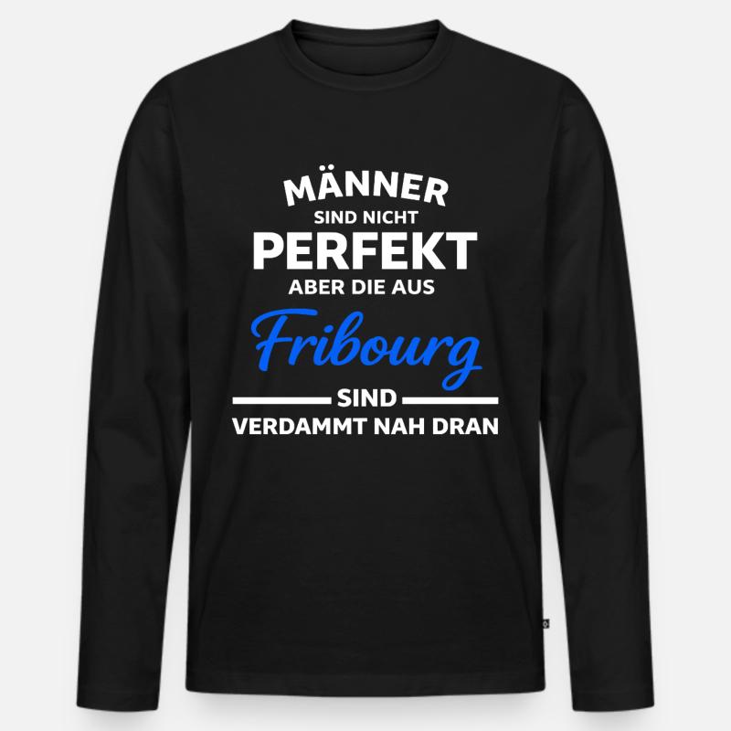 Fribourg Männer nah am Perfekt - Männer Premium Bio Langarmshirt - Schwarz