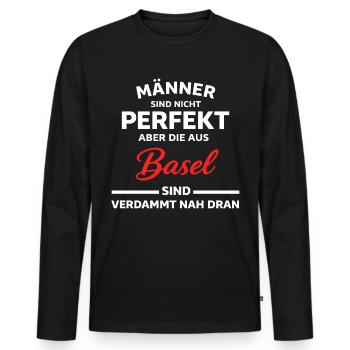 Basel Männer Nicht Perfekt Spruch - Männer Premium Bio Langarmshirt - Schwarz - Vorne - Nico (187cm)