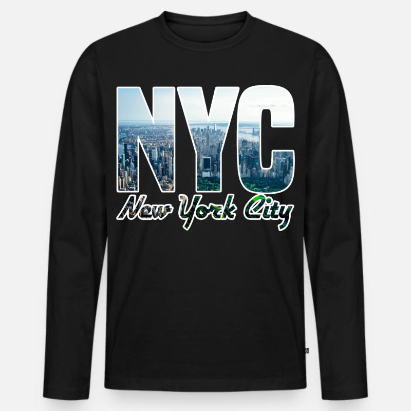 NYC Skyline Blockbuchstaben - Männer Premium Bio Langarmshirt - Schwarz