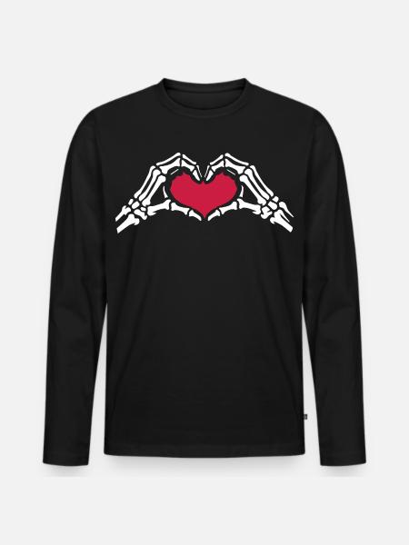 Skeleton Hands Heart Love Valentine's Day - Men's Premium Organic Long Sleeve Shirt - black