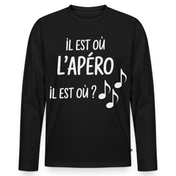 Il est où l’apéro humour entre amis - T-shirt manches longues Premium bio Homme - noir - Devant - Nico (187cm)