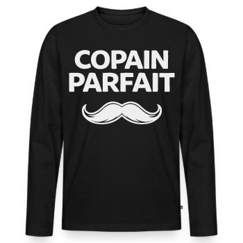 Copain parfait humour cadeau homme moustache - T-shirt manches longues Premium bio Homme - noir - Devant - Nico (187cm)