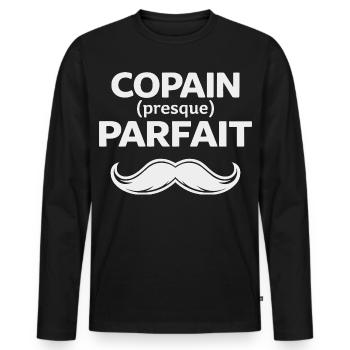 Copain parfait humour cadeau homme moustache - T-shirt manches longues Premium bio Homme - noir - Devant - Nico (187cm)
