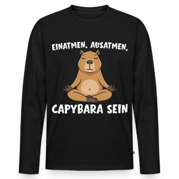 Inhale Exhale Being Capybara - Yoga - Men's Premium Organic Long Sleeve Shirt - black - Front - Nico (187cm)
