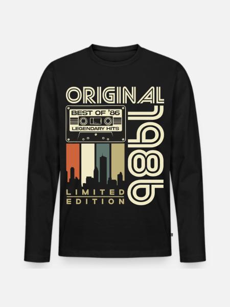 1986 Jahrgang 40. Geburtstag Geschenk Retro - Männer Premium Bio Langarmshirt - Schwarz