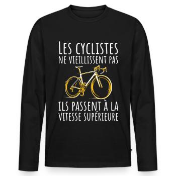 Radfahrer werden nicht alt. Fahrradhumor - Männer Premium Bio Langarmshirt - Schwarz - Vorne - Nico (187cm)