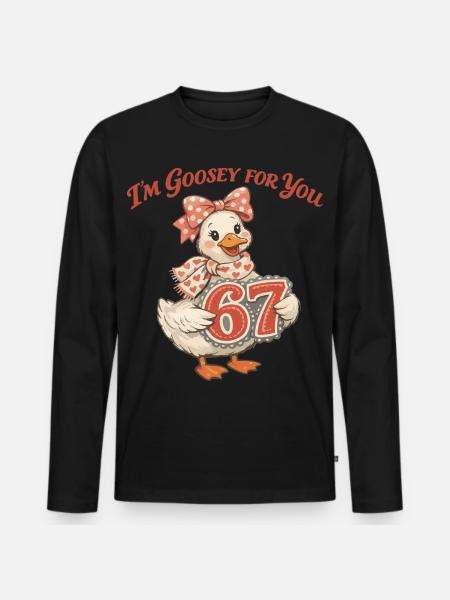 Goose 67 Valentinsdag Sjov Hjerte-gave - Premium økologisk langærmet T-shirt til mænd - sort