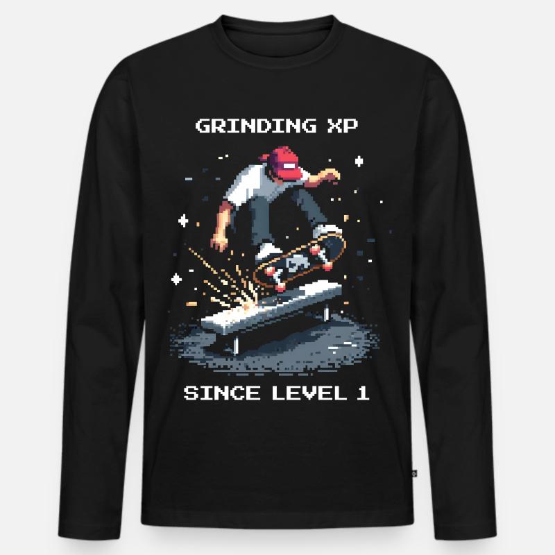 Grinding XP seit Level 1 | Skateboard - Männer Premium Bio Langarmshirt - Schwarz