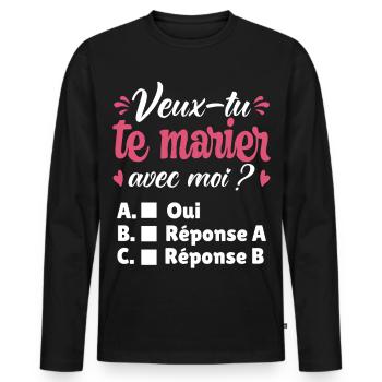 Marriage Proposal Romantic Couple Valentine's Day - Men's Premium Organic Long Sleeve Shirt - black - Front - Nico (187cm)
