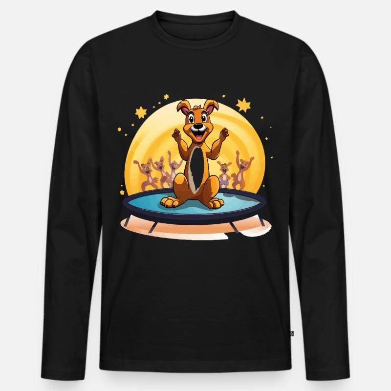 Fröhlicher Hund auf Trampolin - Männer Premium Bio Langarmshirt - Schwarz