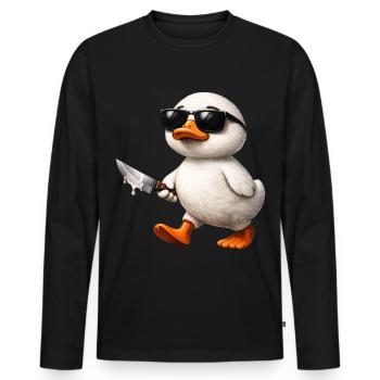 Gangster-Ente mit Messer & Sonnenbrille - Männer Premium Bio Langarmshirt - Schwarz - Vorne - Nico (187cm)