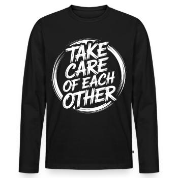 Take care of each other - Men's Premium Organic Long Sleeve Shirt - black - Front - Nico (187cm)