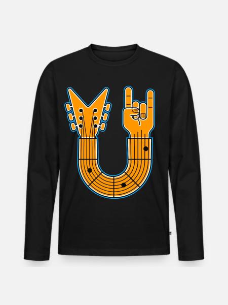 U-Shape Guitar & Rock Hand - Men's Premium Organic Long Sleeve Shirt - black
