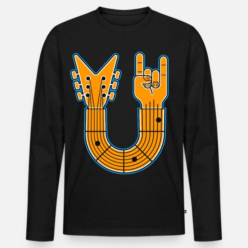 U-Shape Guitar & Rock Hand - Männer Premium Bio Langarmshirt - Schwarz