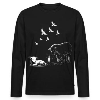 Agneaux imbolc avec bougies et pigeons volants - T-shirt manches longues Premium bio Homme - noir - Devant - Nico (187cm)