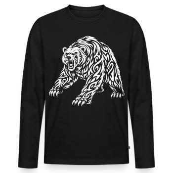 Tribal Grizzly – Wild Bear Motif - Men's Premium Organic Long Sleeve Shirt - black - Front - Nico (187cm)