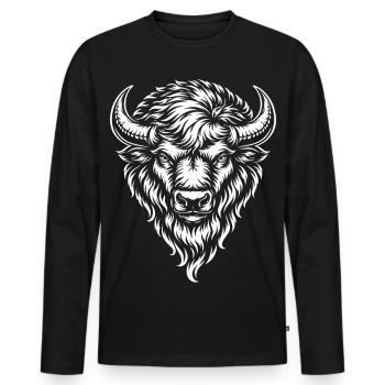 Bison tribal – Motif mystique d’animal sauvage - T-shirt manches longues Premium bio Homme - noir - Devant - Nico (187cm)