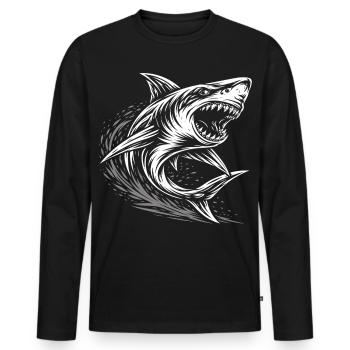 Tribal Shark – Shark Tattoo Motif - Men's Premium Organic Long Sleeve Shirt - black - Front - Nico (187cm)