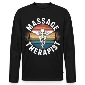 Retro Rainbow Massage Logo - T-shirt manches longues Premium bio Homme - noir - Devant - Nico (187cm)