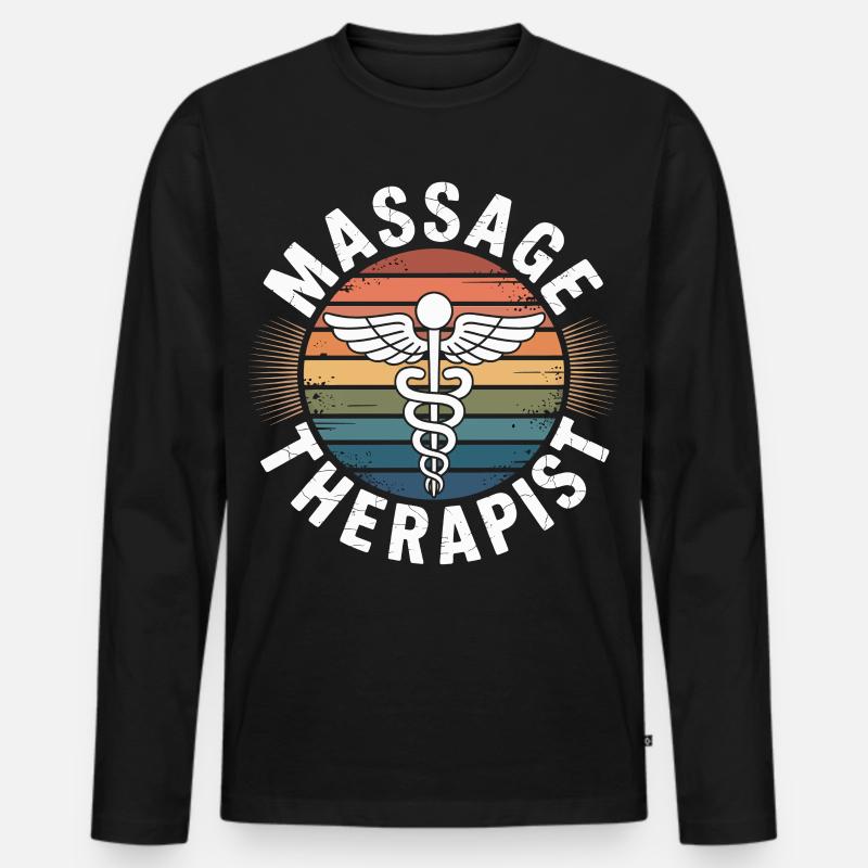 Retro Regenbogen Massage Logo - Männer Premium Bio Langarmshirt - Schwarz